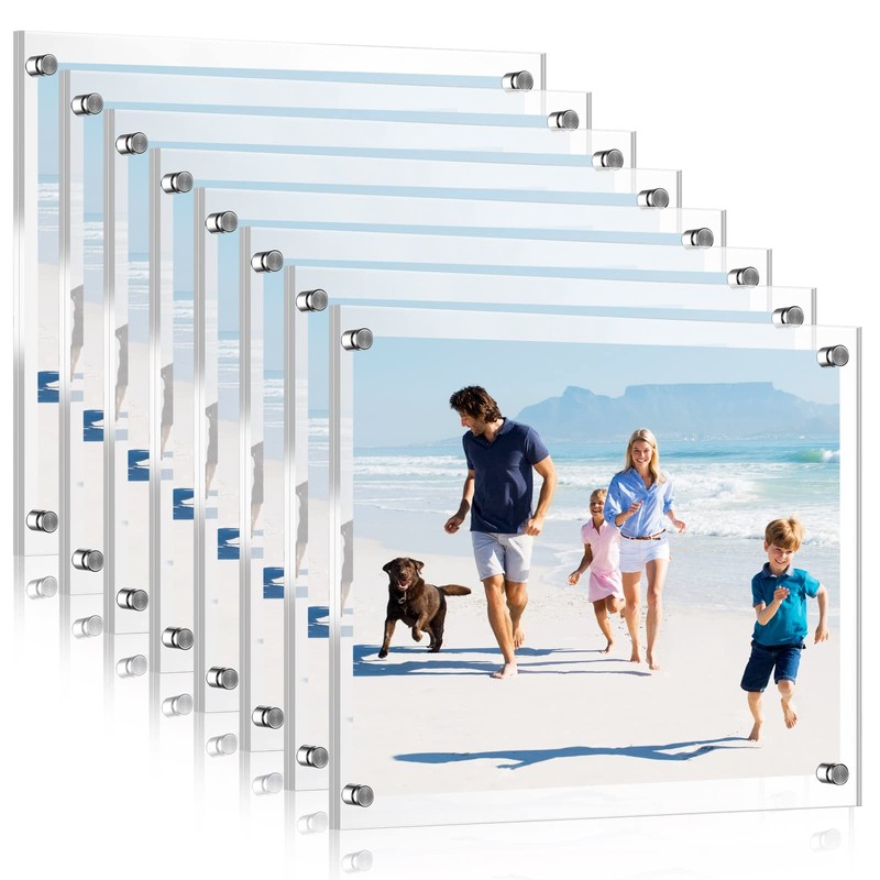 Sintuff 8 Pack Acrylic Floating Picture Frame Wall Mount Frameless