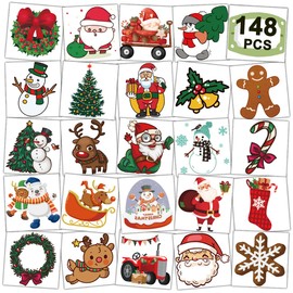 CHARLENT Christmas Temporary Tattoos for Kids - 148 PCS Individual Tattoos for Kids Christmas Party Favors, Stocking Stuffer