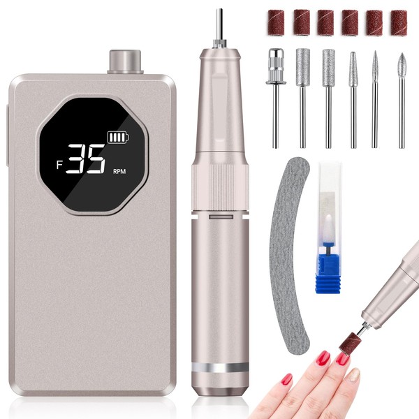 Nail Cutter, Nail Cutter for Gel Nails, Electric Nail File, Wireless, 35000 rpm Cutter for Gel Nails with LCD Display, Adjustable F/R Rotation Direction, Electric Nail Cutter for Acrylic Nails,