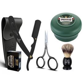 The Cut Shave Kit for Men - Barber Straight Edge Razor, Proraso Soap, Smooth Facial Comfort, 100% Stainless Steel, Razor Handle, Mustache Scissors - Color: B-Proraso