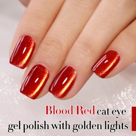 Double Rhythm 15ML Ice Glass Cat Eye Gel Polish with Magnet Holographic Glitter Shimmer Translucent Sheer Color Salon Soak Off Magnetic Nail at Home (Blood Red-MC1145)