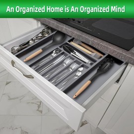 Besilord Silverware Organizer Kitchen Drawer Organizer Utensil Organizer Bamboo Silverware Holder Cutlery Organizer in Drawer Flatware Organizer Tray(9 slots, Gray