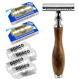 Kazakiri W Ligno Wooden Handle, Genuine Shaving, Double-edged Razor, Body + 20 Replacement Blades Included, Razor, Razor, Shaving, Face Sleigh