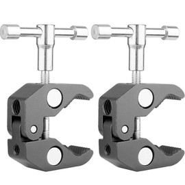 Super Clamp 2Pack ChromLives Crab Clamp Photography w/ 1/4" and 3/8" Thread Rod Clamp Pliers Clip for DSLR Rig Cameras, 15mm Rods, Lights, Umbrellas, Hooks, Shelves, Plate Glass, Cross Bars and More