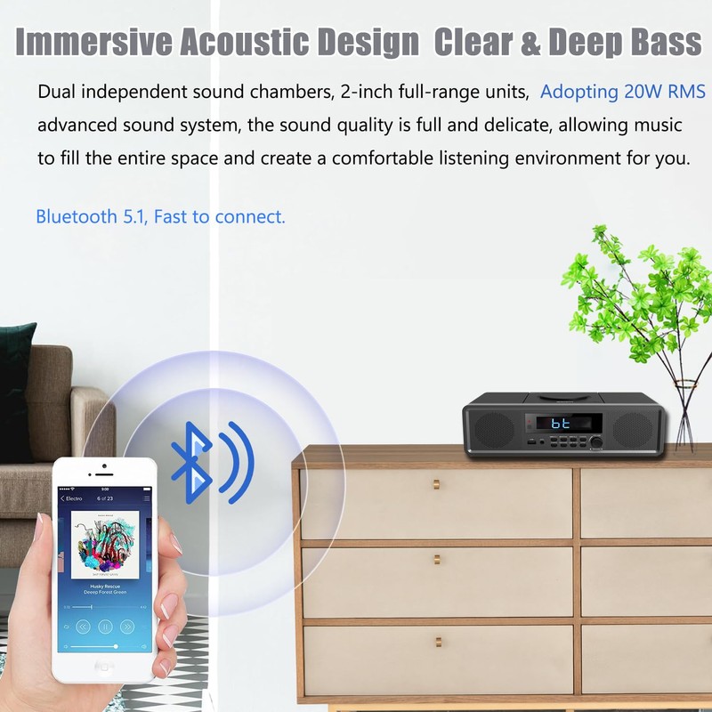WISCENT Home Stereo System CD Player,Clear 20W RMS Sound System