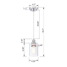 WISBEAM Pendant Lighting Fixture, Hanging Ceiling Lights with E26 Medium Base Max. 60 Watts, ETL Rated, Bulbs not Included, Nickel, 3-Pack
