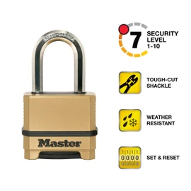 Master Lock Combination Lock, Heavy Duty Weatherproof Padlock, Resettable for Outdoor Use, Brass Finish, M175XDLF