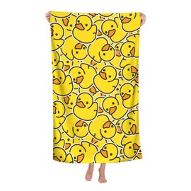 HUIANBPO Cute Rubber Ducky Pattern Microfiber Beach Towel 32x52inch,Large Bath Towels for Kids and Adults - Quick Dry Absorbent Sand Free Towel for Bathroom,Pool,Shower,Travel,Sport