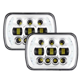 Auxbeam 5x7 LED Headlight High Low Beam, 85W 7x6 Led Sealed Beam Headlamp with DRL Angle Eyes, DOT Approved H6054 Led Headlight for Jeep Wrangler Cherokee XJ H6054 H5054 69822 6052 (2Pcs Silver)
