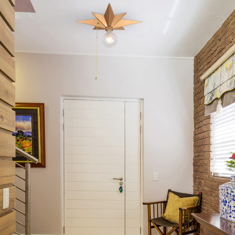 Flush Mount Ceiling Light Fixture with Pull Chain, Brass Star