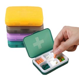 GUDEKIKL 4Pcs 6 Grid Rectangular Travel Pill Case, Colourful Mini 6 Compartments Pill Box, Portable Pill Storage Container, Waterproof Plastic Pill Organizer for Travel