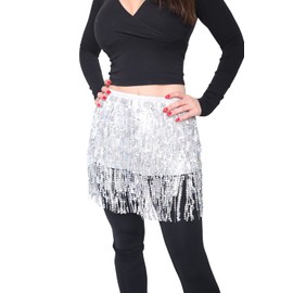 Raclove Sequin Skirts for Women, Tassel Sparkly Skirts for Dance, Festival Sequin Skirt, Glitter Skirts Costumes for Party., Silver, Small