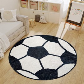 Poowe Black Soccer Soft Plush Round ABC Rug for Kids Room 2.6 ft Alphabet Rug Non Slip Nursery Rug Bedroom Playroom Rug Washable Classroom ABC Circle Rug for Kids Baby Toddlers