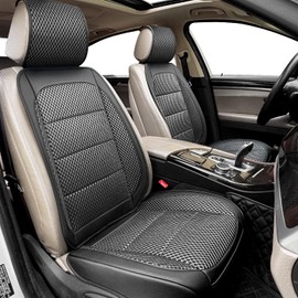 Qinlive 2 Pack Ventilated Cooling Car Seat Covers for Summer, 3D Air Mesh Breathable Leather Front Seat Protectors with Storage Pocket, Universal Fit Non-Slip Seat Cushion for Car Truck SUV(Black)