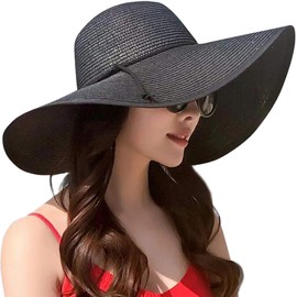 DRESHOW Womens Bowknor Straw Hat Foldable Beach Sun Hat Roll up UPF 50+