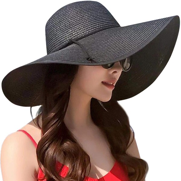 DRESHOW Womens Bowknor Straw Hat Foldable Beach Sun Hat Roll