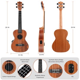 EASTROCK Concert Ukelele Sapele Beginner Electric Built-in Equalizer Ukulele 23 inch Big Package Kit. Ukulele Ukalalee Suitable for adults, Beginners. (23-Sapele-EQ)