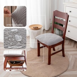 Genina Waterproof Dining Room Chair Cover Set of 4, Stretch Jacquard Seat Covers for Dining Room Chairs, Kitchen Parsons Chair Covers Slipcover Protector