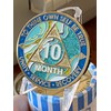 10 Month AA Medallion Elegant Marble Caribbean Aqua Glitter Sobriety