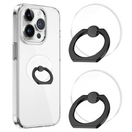 Smartphone Ring, Pack of 2, Banker Ring, Black, Thin Design, 360 Degree Rotation, Hold Ring, Transparent Eye Ring, Smartphone Fall Prevention, Stand Function, Mobile Finger Ring, Grip (Black)