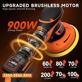 Daakro 21V Cordless Buffer Polisher Kit,6 Inch Brushless Dual Action Polisher w/ 2 X 2.0Ah Batteries,6 Variable Speed 2500-5000 RPM Random Orbital Polisher Kit for Car Detailing, Waxing, Polishing