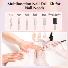 JIASHENG USB Electric Nail Drill, Portable Electric Nail File for Acrylic Gel Nails, Professional Drill Nail Kit Manicure and Pedicure Kit with Drill Bits for Home and Salon Use, Gold