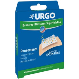Urgo – Verband für Verbrennungen – oberflächliche Verletzungen – Tüll Lipido-Kolloid – groß, 4 Stück