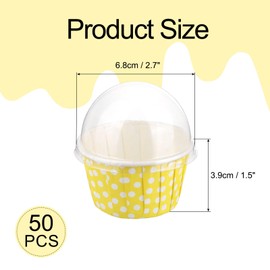 sourcing map 50 Set Cupcake Liners with Dome Lids, Muffins Liners Wrappers, Disposable Baking Cups for Wedding and Birthday Party Decoration Yellow
