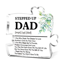 Stepdad Gifts,Thank You Gifts for Stepdads Birthday Christmas Fathers Day,Unique Stepdad Gift Ideas,Stepped Up Dad Definition Heart Acrylic Puzzle Piece Plaque