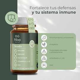 Suplemento Para Sistema Inmune DUO SCUDO TIBA SALUD | 60 Capsulas, Jengibre Con Oregano Ajo Y Vitaminas A,C, D3, Y Zinc, Multivitaminico, Formula Inmu