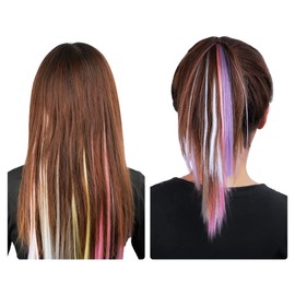 Beauty7 DIY Coloured Hair Extensions Hair Strands for Clip-In Colourful for Braiding with Hair Clips Highlight Clip in Extensions Hairpiece Wigs Highlights Hair for Girls 50 cm Pack of 5 Light Pink