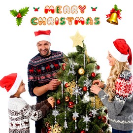 18pcs Crystal Christmas Tree Ornaments, Hanging Acrylic Snowflake Icicle Ornaments with Drop Pendants