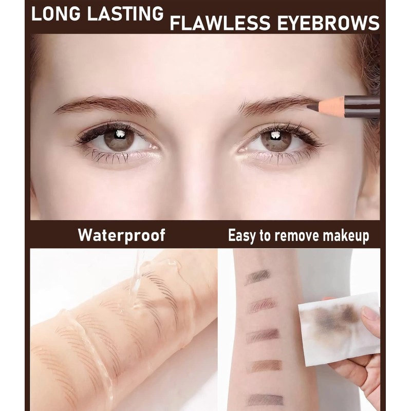 Sumeitang 12 Pcs Light Brown Eyebrow Pencil Set, Pull Cord