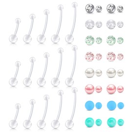 MODRSA Plastic Pregnancy Belly Button Rings Long Bar Navel Rings for Maternity Sport Pregnant Women Flexible Bioplast Clear Belly Piercing Retainer Different Length bar 6-32mm