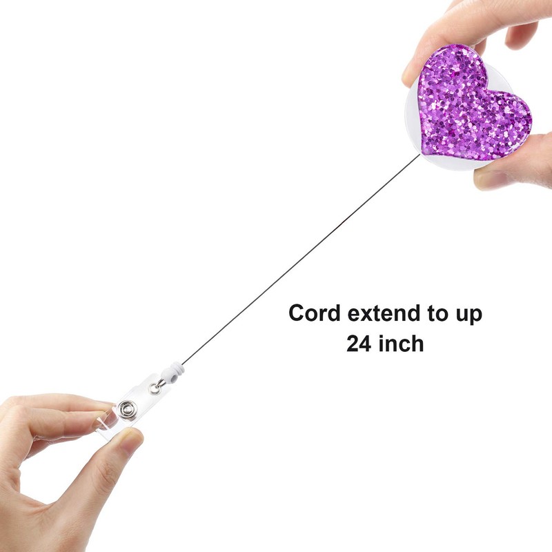 Boao 10 Pieces Heart Retractable Badge Reel, ID Badge Holder
