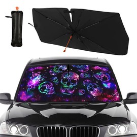 Neon Skull Butterflies Car Windshield Sunshade Umbrella Retractable Sun Shade for Car Upgraded Umbrella Front Window Sun Shade Cover UV Blocks Heat Insulation Sunshades Sun Visor