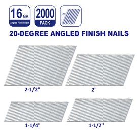 HW HAMWOO 16 Gauge Angled Finish Nails, 20-Degree,Galvanized Assorted Size Project Pack, for Pneumatic, Electric Angled Finish Nailer(1-1/4", 2", 2-1/2",900Pack)
