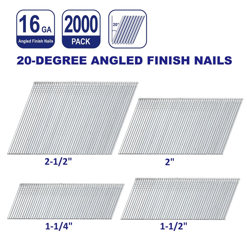 HW HAMWOO 16 Gauge Angled Finish Nails, 20-Degree,Galvanized Assorted Size