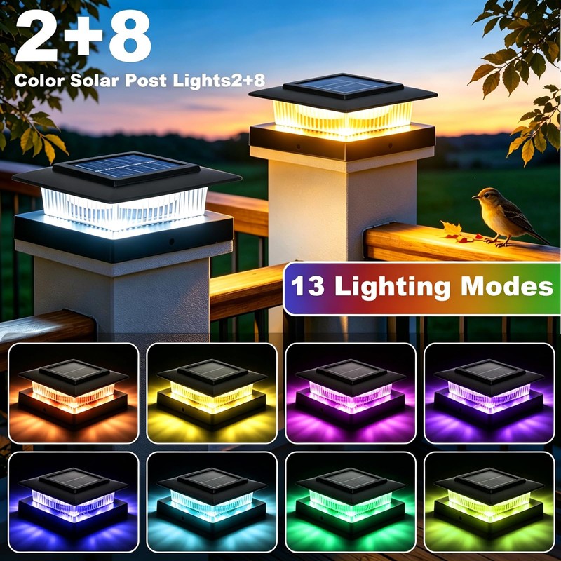 4x4 Solar Post Cap Lights,13 Lighting Modes 8 LED Post