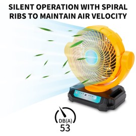 Gerttilyon For Dewalt 20V Battery Fan, 3 Speed Cordless Motor Low Noise for Camping, Gym, Garage, Travel, Office, Bedroom (DW-DCF102)