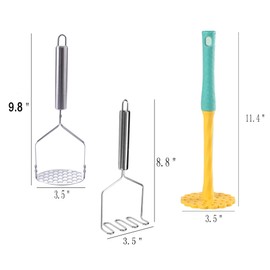 3 Pack Potato Masher,Stainless Steel Masher Metal Wire Masher Potato Press Smasher Potatoes Masher Kitchen Tool for Vegetable,Fruits,Avocadoes,Bean (Silver+Yellow)