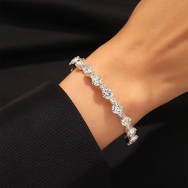 Ximdble Vintage Crystal Tennis Chain Bracelet Cubic Cz Classic Tennis Bracelet Silver Crystal Chain Bracelet Rhinestone Wedding Bracelet Jewelry for Women