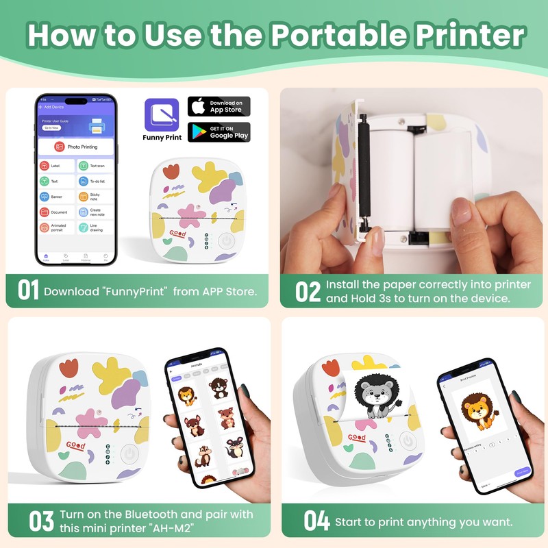XenGro Mini Portable Sticker Printer, Mini Thermal Printer with 3