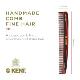 Kent F3T Tortoiseshell Fine Tooth Comb - Hair Parting and Straightening Comb for Men's & Women's Dandruff Remover, Saw Cut and Hand Polished Made in England
