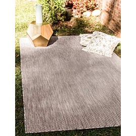 Unique Loom Outdoor Solid Collection Casual Transitional Indoor and Outdoor Flatweave Beige Area Rug (4' 0 x 6' 0)