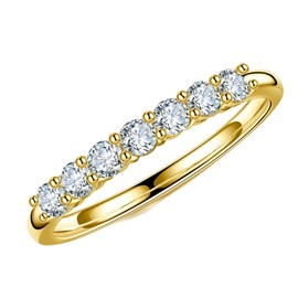 MOOSEA 7 Stone Moissanite Wedding Band for Women, D Color VVS1 Clarity Lab Created Moissanite Rings 14K Yellow Gold Vermeil Moissanite Anniversary Rings for Women Promise Rings for Her Gift