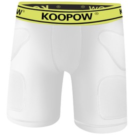 KOOPOW Youth Sliding Shorts Boys Padded Slider Shorts Sliding Pads with Cup Pocket for Baseball, Football, Hockey, Lacrosse,White Green,L