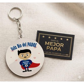 Genérico Llaveros del Día del Padre, Madera y Metal, Multicolor, 9 CM, Paquete de 10 Piezas, Incluye Tarjeta de Regalo