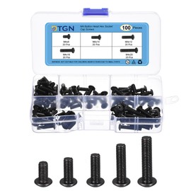 DTGN 100pcs M4 Button Head Socket Cap Screw Kit - 8/10/12/16/20mm Carbon Steel Black Oxide Full Thread Hex Socket Cap Screw Assortment - Machine Furniture Repair