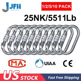 XINDA 1/2/5/10Pcs 25KN Stainless Steel Locking Carabiner Clip Heavy Duty Climbing Hook - 10 Pack